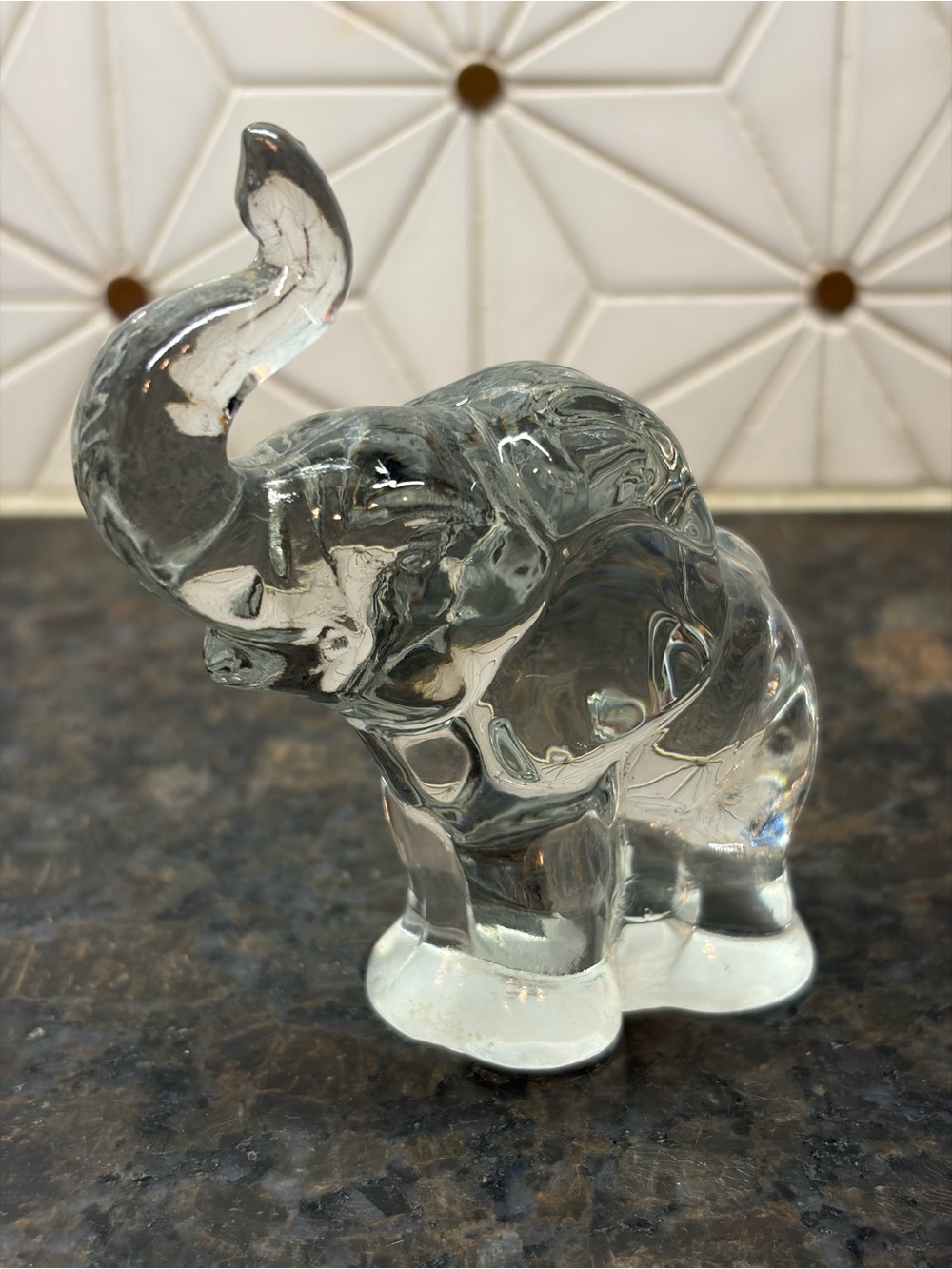 Vintage clear glass elephant figurine trunk up for good luck 🐘